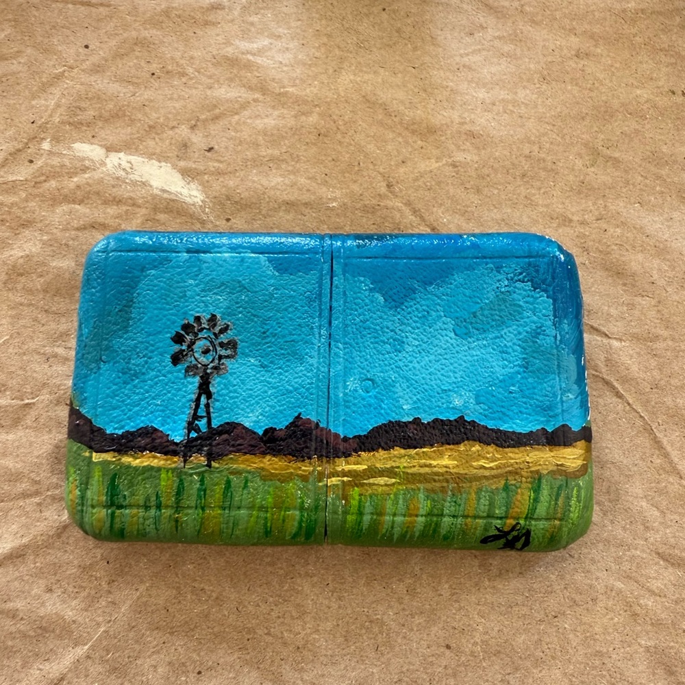RARE Vintage Card Holder with Adorable Hand Painted Ranch Theme Cows